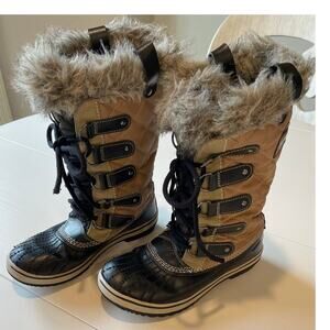 Sorel Boots Women's Size 6 Tofino Faux Fur Lined Mid-Calf Waterproof Tan Black